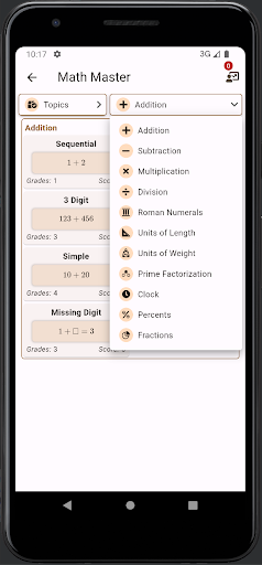 Android application Math Master screenshort