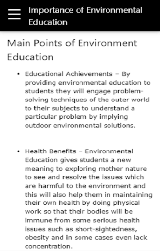Android application Importance of Environmental Ed screenshort