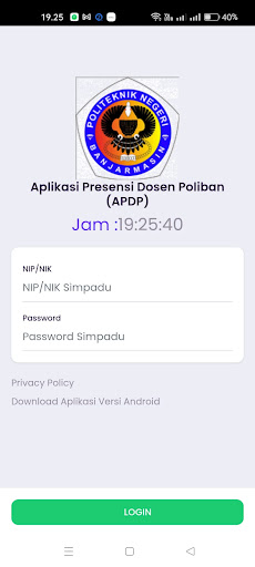 Android application Presensi Poliban screenshort