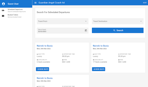 The Guardian Coach Booking App Screen 2