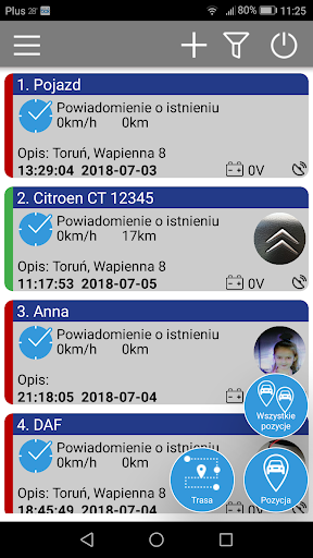 Android application GPS-box lokalizacja pojazdów screenshort
