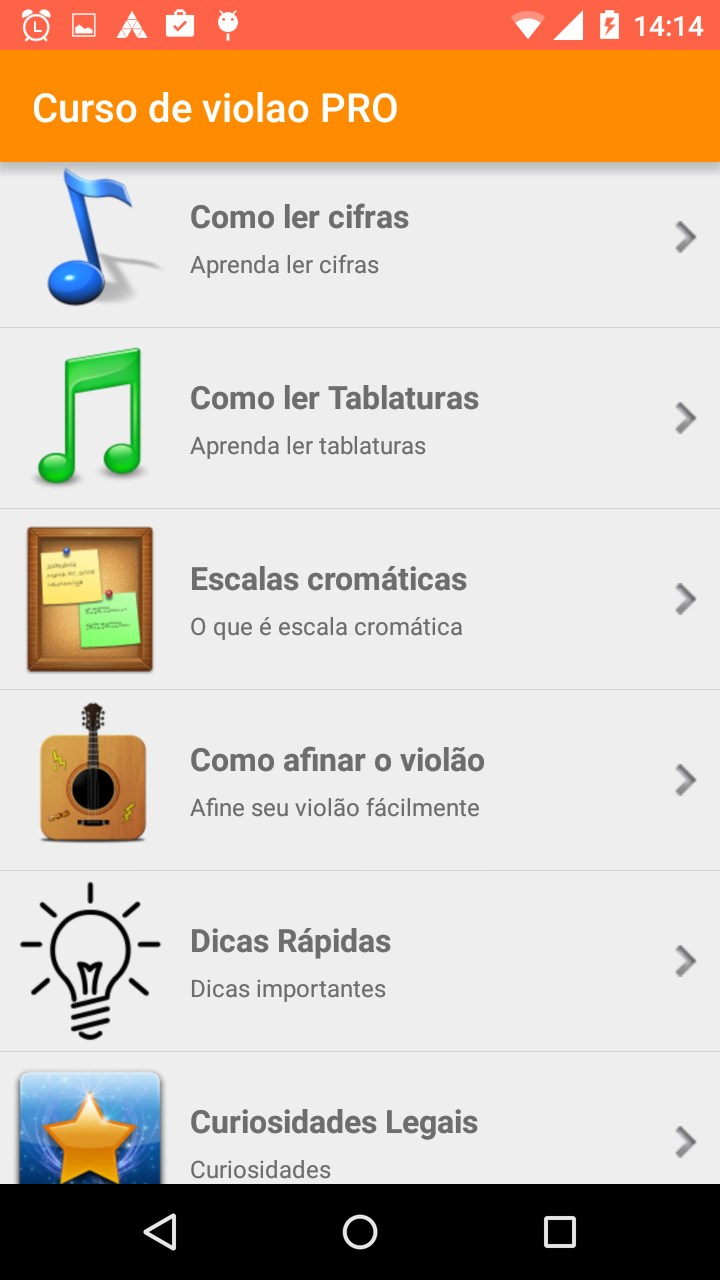 Android application Curso de violão iniciante screenshort