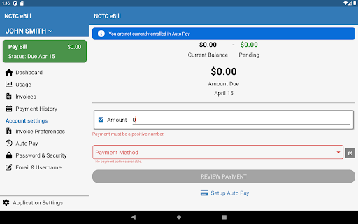 NCTC eBill Screenshot