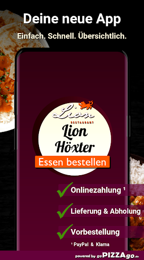 Android application Lion Restaurant Höxter screenshort