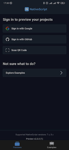 Android application NativeScript Preview screenshort