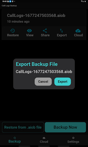 Screenshot of Call Logs Backup