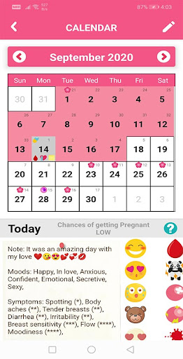 Android application Period and Ovulation Tracker screenshort
