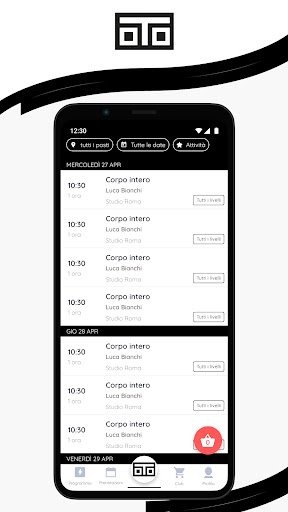 Android application Oto boutique fitness studio screenshort