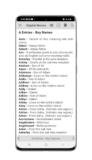 English Names and Meanings Screen 2