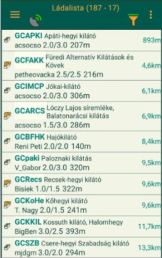 Android application g:hu+ geocaching alkalmazás screenshort