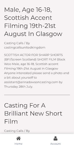 Casting Calls UK Club Screen 3