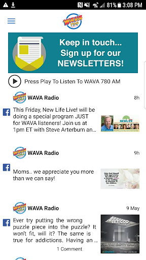 Android application WAVA-AM 780 screenshort