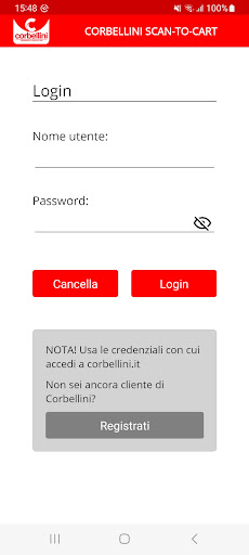 Android application CORBELLINI SCAN-TO-CART screenshort