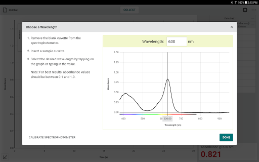 Screenshot of Vernier Spectral Analysis