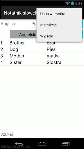 Notatnik słówek z angielskiego Screen 2