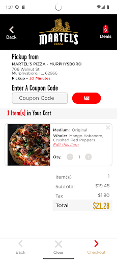 Screenshot of Martel’s Pizza