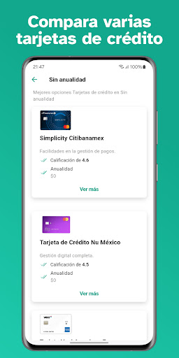 Captura de pantalla de MásCrédito: Encuentra Tarjetas