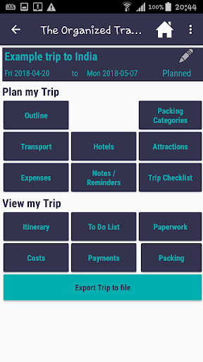 The Organized Traveller: Trip Screen 2