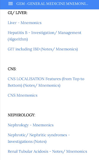 General Medicine Mnemonics App Screenshot