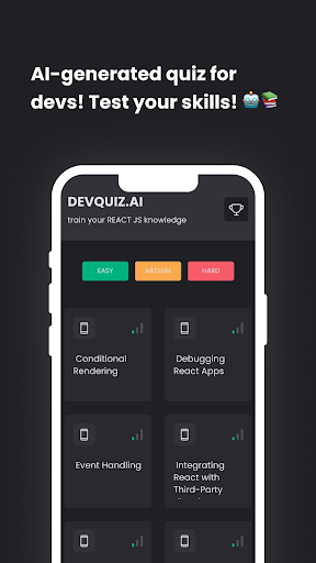 Android application DevQuiz.AI - ReactJs screenshort