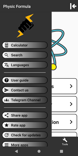Physic Formulas and Calculator Screen 3