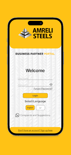 Android application Amreli Steels Business Partner screenshort