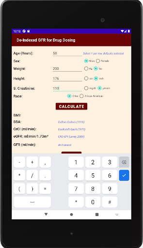 De-indexed GFR for Drug Dosing