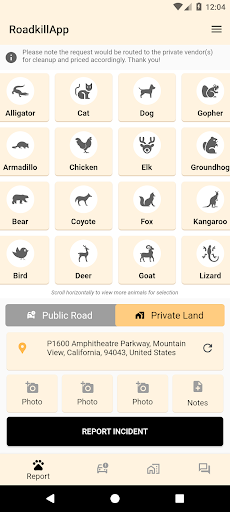 Android application RoadkillApp screenshort