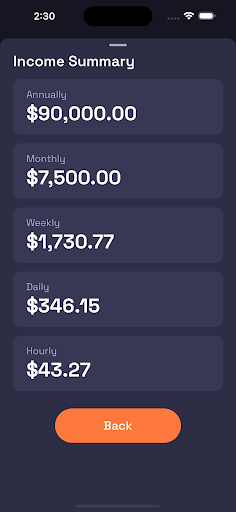 Salary to Hourly Calculator Screen 2