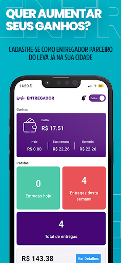 Android application Leva Já - Entregador screenshort