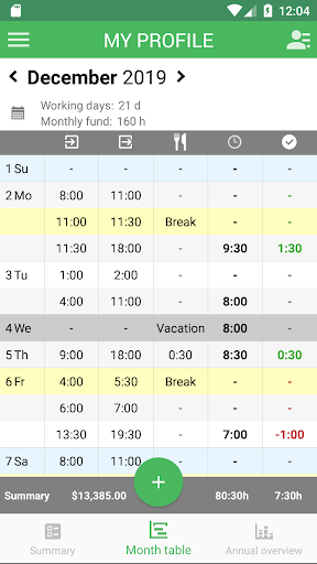Working Timer - Timesheet Screen 2