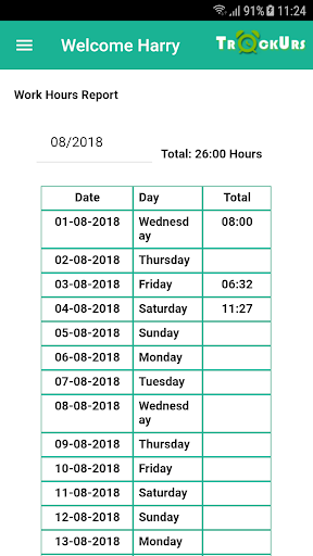 Android application TrackUrs - Attendance Report screenshort
