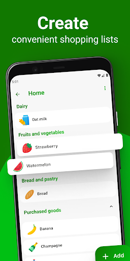 Android application Green Lists — grocery list app screenshort