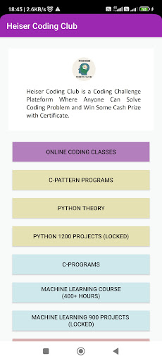 Android application Heiser Coding Club screenshort