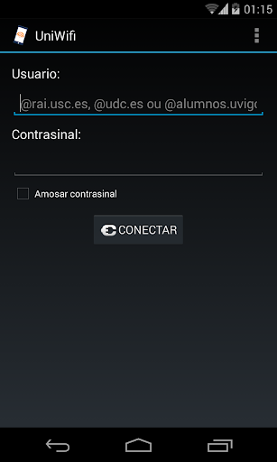 Android application UniWifi - eduroam na USC, UDC screenshort