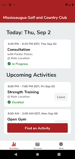 Android application Fitness at Mississaugua GCC screenshort