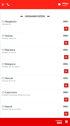 Android application Pizzeria Valentine Piteå screenshort