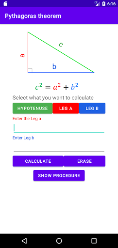 Android application Pythagorean theorem with proce screenshort