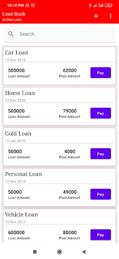 Android application Loan Book screenshort