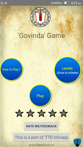 Android application Tirupati 'Govinda' Game screenshort