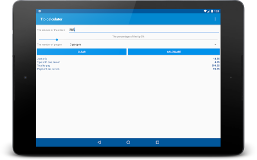 Tip calculator Screen 3