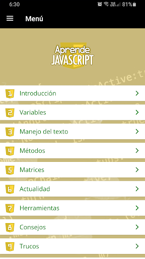 Android application Aprender JavaScript desde cero screenshort