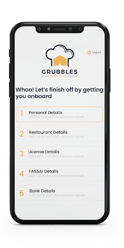 Android application Grubbles Partner screenshort