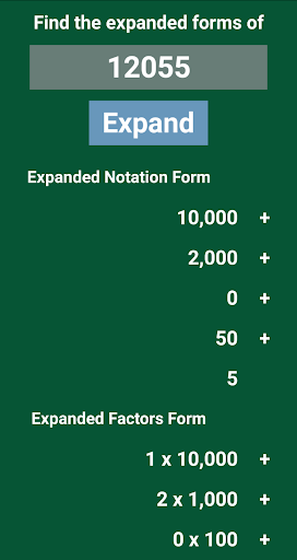 Android application Expanded forms of a number screenshort