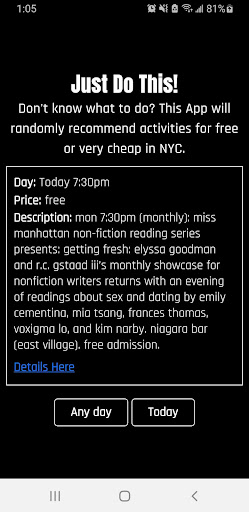 Android application Just Do This NYC screenshort