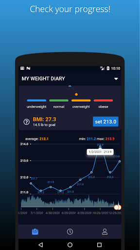 Android application WeightDiary with BMI screenshort