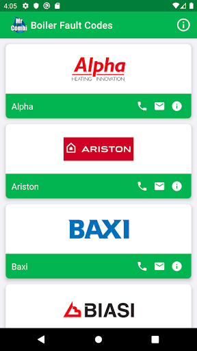 Android application Boiler Fault Codes screenshort