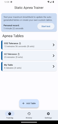 Android application Static Apnea Trainer screenshort