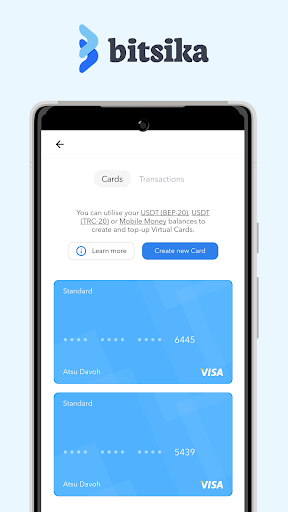Android application Bitsika: USDT Visa Cards / P2P screenshort