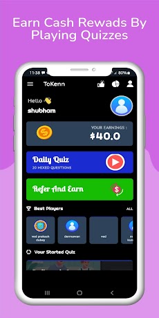 ToKenn - Cash Rewards App Play Quiz Make Moneyのおすすめ画像1